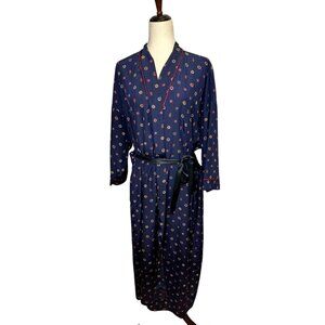 Christian Dior Vintage Loungewear Robe Kimono – Navy Paisley Print Belted Maxi